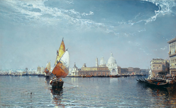 Venetian Canal Scene with the Salute in the distance à Arthur Joseph Meadows