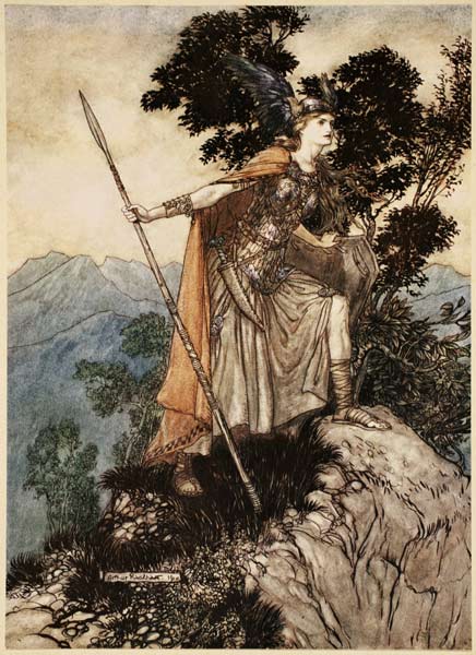 Brunhilde. Illustration for "The Rhinegold and The Valkyrie" by Richard Wagner à Arthur Rackham