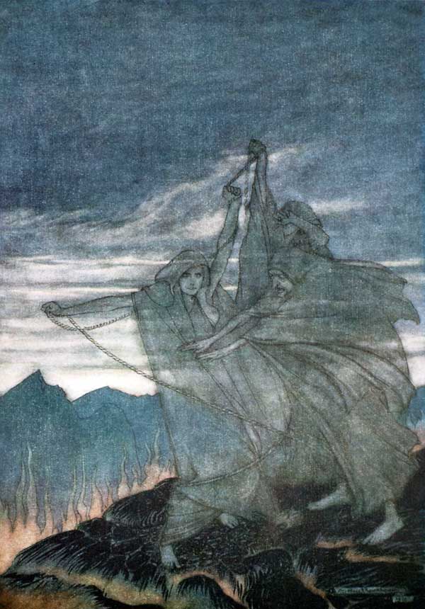 The Norns Vanish. Illustration for "Siegfried and The Twilight of the Gods" by Richard Wagner à Arthur Rackham