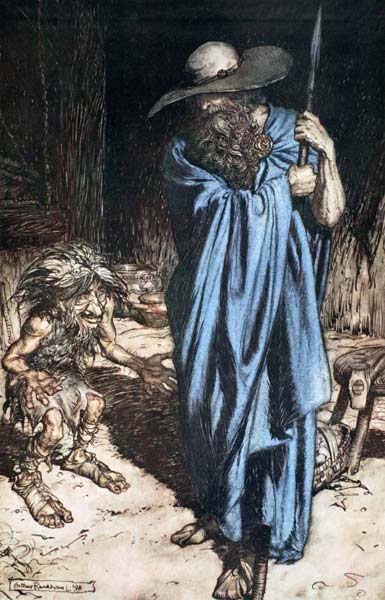 Mime and the Wanderer. Illustration for "Siegfried and The Twilight of the Gods" by Richard Wagner à Arthur Rackham