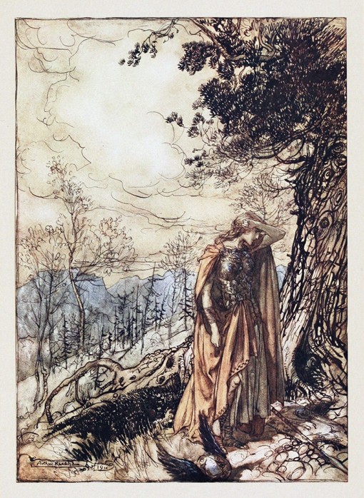 Brünnhilde. Illustration for "The Rhinegold and The Valkyrie" by Richard Wagner à Arthur Rackham