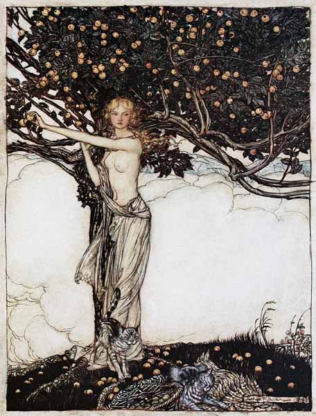 Freia, the fair one. Illustration for "The Rhinegold and The Valkyrie" by Richard Wagner à Arthur Rackham