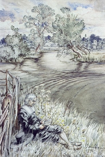 Izaak Walton reclining against a Fence, from ''The Compleat Angler'' Izaak Walton à Arthur Rackham