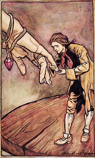Original watercolour illustration for ''Gulliver''s Travels'' by Swift, Gulliver in Brobdingnag, 190 à Arthur Rackham