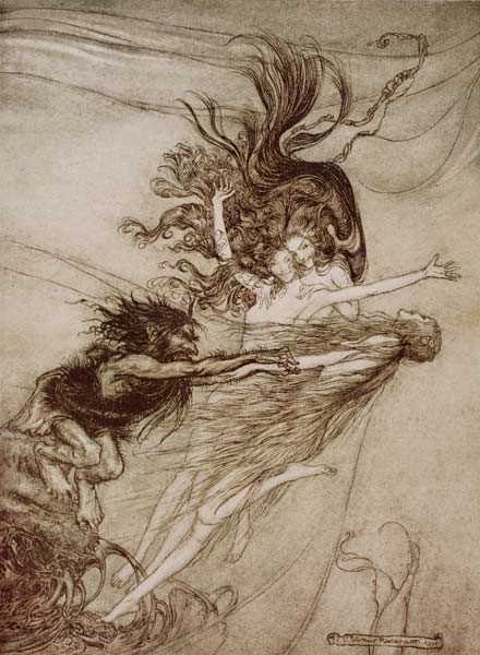 The Rhinemaidens teasing Alberich from ''The Rhinegold and The Valkyrie'' Richard Wagner à Arthur Rackham