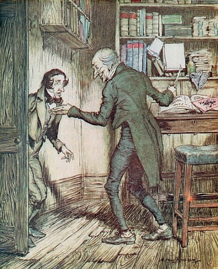 Scrooge and Bob Cratchit, from Dickens'' ''A Christmas Carol'' à Arthur Rackham