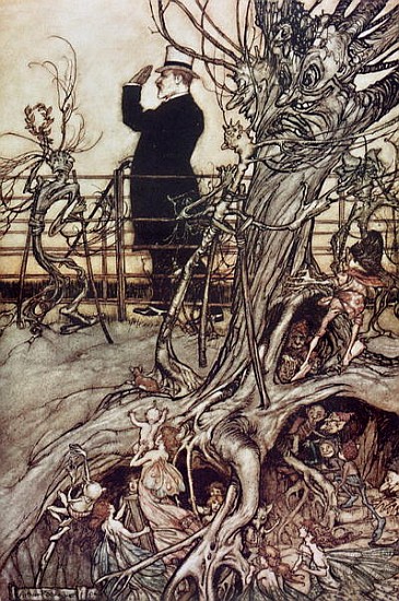 The Kensington Gardens are in London, where the King lives  from ''Peter Pan in Kensington Gardens b à Arthur Rackham