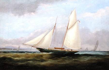 A Schooner Yacht under Easy Sail, with her Foresail Lowered à Arthur Wellington Fowles