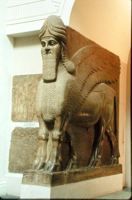 Colossal statue of a winged human-headed bull from the North-West Palace of Ashurbanipal II, Nimrud, à Assyrien