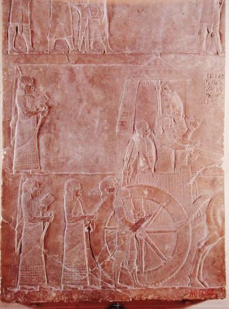 Relief depicting the chariot of King Assurbanipal (669-626 BC) from the Palace of Assurbanipal in Ni à Assyrien