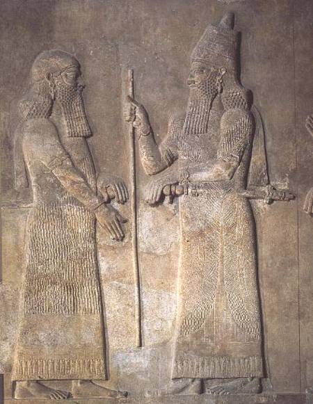 Relief depicting Sargon II (721-705 BC) and a vizier, from the Palace of Sargon II at Khorsabad, Ira à Assyrien