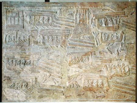 Relief depicting the transport of wood by sea à Assyrien