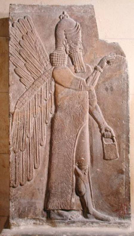 Relief depicting a Winged Genie, from the Palace of Sargon II at Khorsabad, Iraq à Assyrien