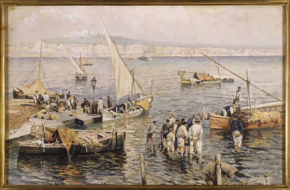 Marina with fishermen (watercolour) à Attillo Pratella