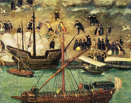 The Port of Seville, c.1590 (detail) à (attribué à) Alonso Sanchez Coello