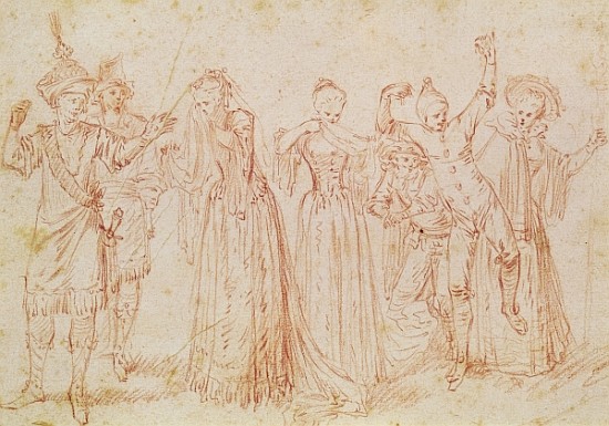 Group of Comic and Tragic Actors à (attribué à) Jean Antoine Watteau