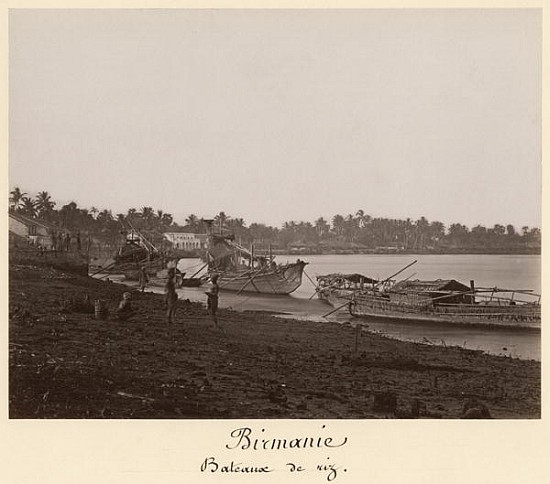 Boats carrying rice on the River Thanlwin, Mupun district, Moulmein, Burma, late 19th century à (attribué à) Philip Adolphe Klier