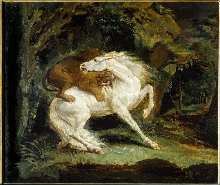 Cheval attaqué par un lion à (attribué de) Theodore Gericault