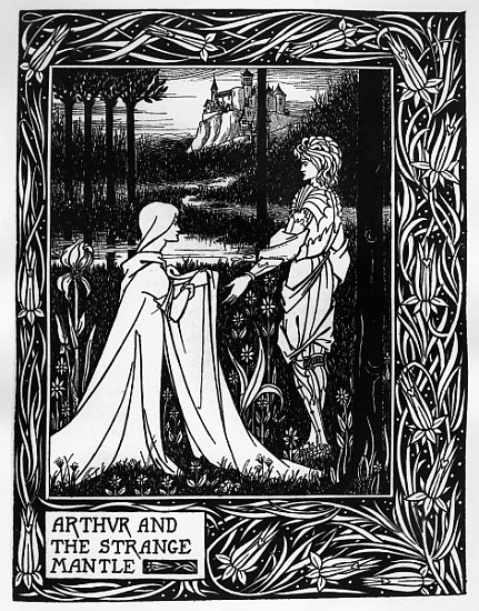 Arthur and the strange mantle, an illustration from ''Le Morte d''Arthur'' Sir Thomas Malory, 1893-9 à Aubrey Vincent Beardsley