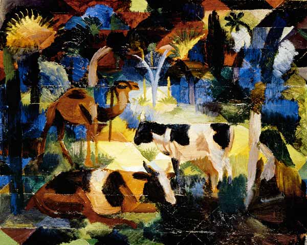 Paysage avec des vaches et des chameaux à August Macke