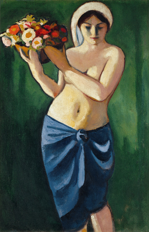 Femme, portant une coupe de fleurs à August Macke