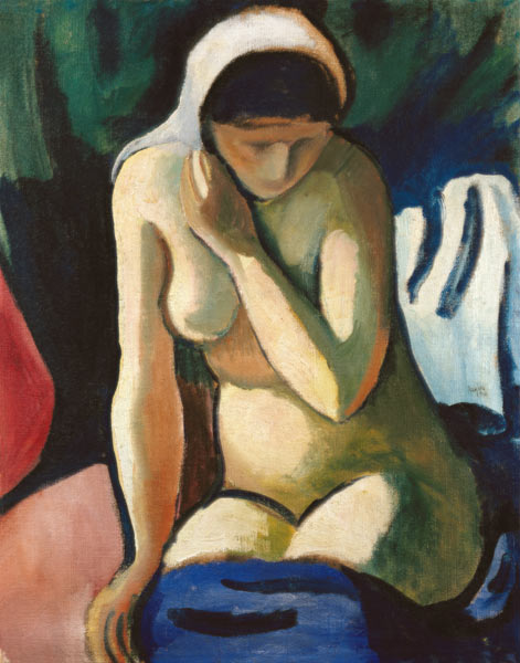 Nacktes Mädchen mit Kopftuch à August Macke