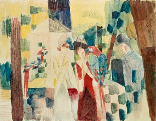 Two Woman and a Man with Parrots à August Macke