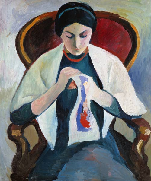 Woman Sewing à August Macke