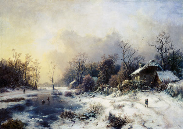 Paysage d'hiver avec l'étang gelé à August Piepenhagen