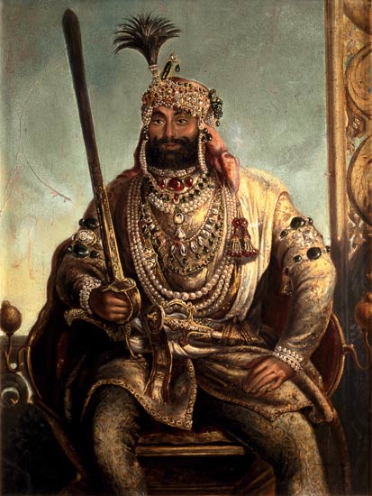 Portrait of Maharaja Sher Singh, In Regal Dress à August Theodor Schoefft