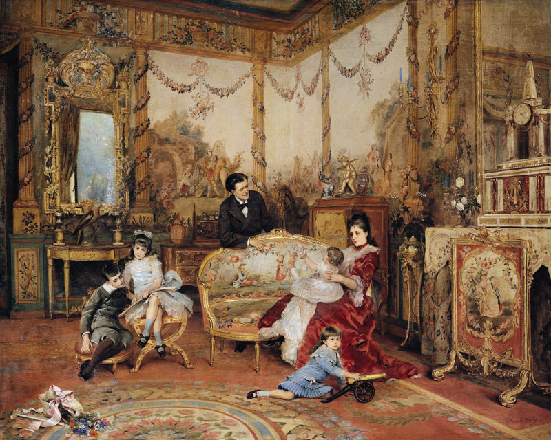 Victorien Sardou (1831-1908) and his Family in their Drawing Room at Marly-le-Roi à Auguste de la Brely