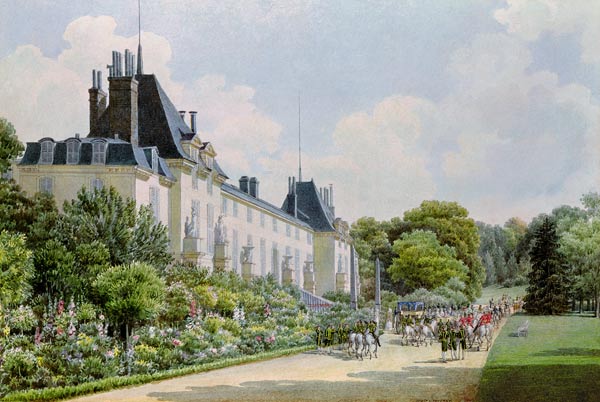 View of the Garden Facade of the Chateau, from a collection of twelve 'Views of the Malmaison'  on à Auguste Simon Garneray