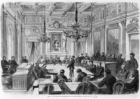 Members of the Commune in session at the Hotel de Ville, Salle des Maires, Paris à Auguste Victor Deroy