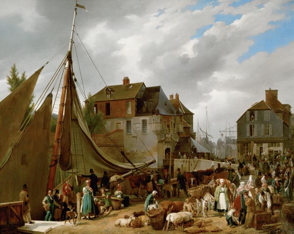 Loading Livestock onto the 'Passager' in the Port of Honfleur à Auguste-Xavier Leprince