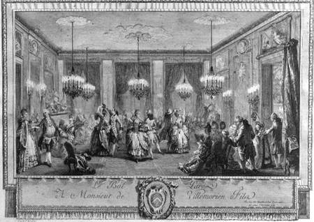 The Evening Dress Ball at the House of Monsieur de Villemorien Fila, engraved by L. Provost à Augustin de Saint-Aubin