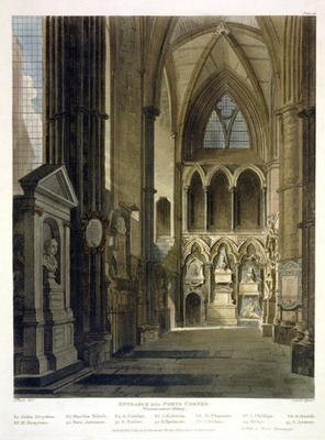 Entrance into Poet's Corner, plate 26 from 'Westminster Abbey', engraved by J. Bluck (fl.1791-1831) à Augustus Charles Pugin