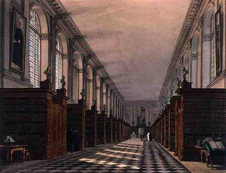 Interior of Trinity College Library, Cambridge, from 'The History of Cambridge', engraved by Daniel à Augustus Charles Pugin