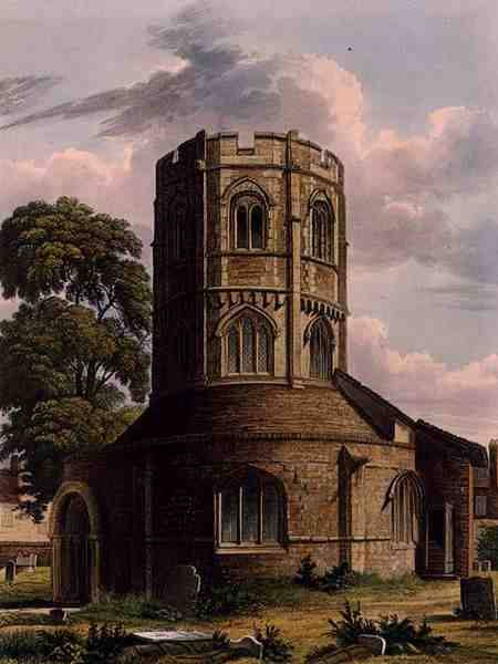 St. Sepulchres, The Round Church, Cambridge, from 'The History of Cambridge', engraved by J. Hill, p à Augustus Charles Pugin