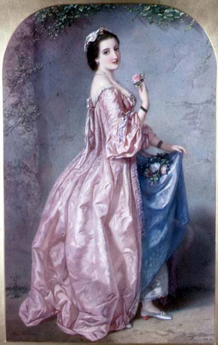 Lady holding Flowers in her Petticoat à Augustus Jules Bouvier