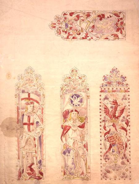 Stained glass window design for the Palace of Westminster (pen & ink and w/c on paper) à Augustus Welby Northmore Pugin
