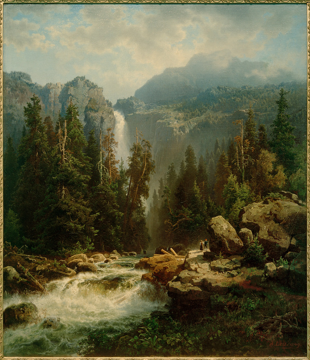 Norwegische Landschaft mit Wasserfall à Augustus Wilhelm Leu