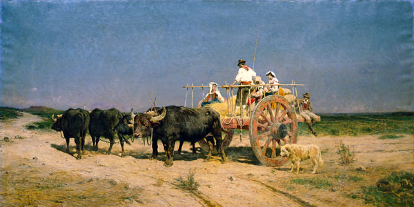 Wagon with Buffalo by the Beach à Aurelio Tiratelli