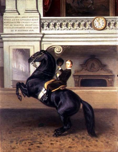 Crown Prince Rudolph of Austria (1858-89) on horseback in the Winter Riding School of the Hofburg, V à Ecole autrichienne