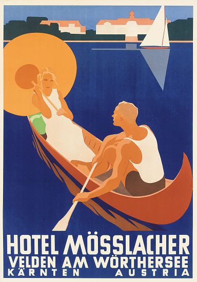 Poster advertising Hotel Mosslacher in Austria à École Autrichienne, (20ème siècle)