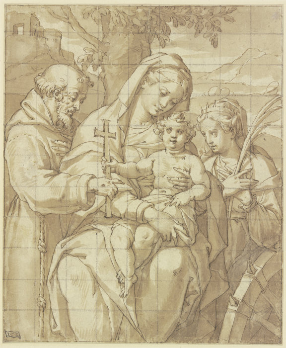 Madonna mit Kind, dem Heiligem Franziskus und der Heiligen Katharina à Baldassare Peruzzi