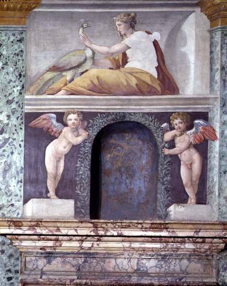 The 'Sala delle Prospettive' (Hall of Perspective) detail of trompe l'oeil niche depicting the godde à Baldassare Peruzzi