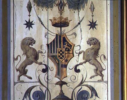 Painted window shutters depicting a coat of arms with two lions (tempera on wood) à Baldassarre Peruzzi