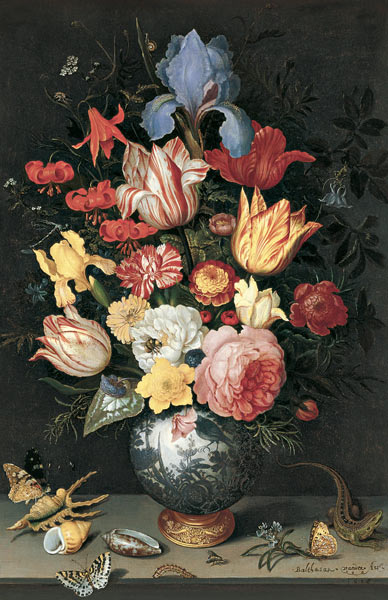 Chinese Vase with Flowers, Shells and Insects à Balthasar van der Ast