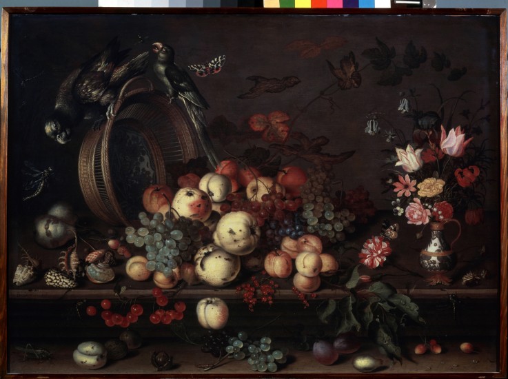 Still Life with Fruits, Flowers and Parrots à Balthasar van der Ast