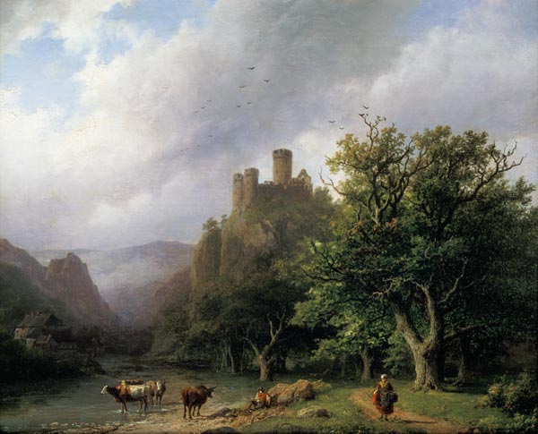 A River Landscape with a Ruined Castle à Barend Cornelisz Koekkoek
